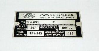 Typenschild JAWA 639 TS
