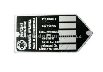 Štítek typový JAWA Pionýr (20, 21 23), Povážská Bystrica